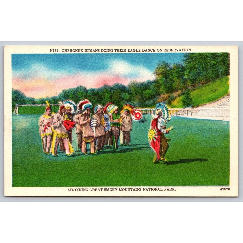 Vtg Cherokee Indians Eagle Dance Postcard Qualla Reservation Smoky Mts NC N794
